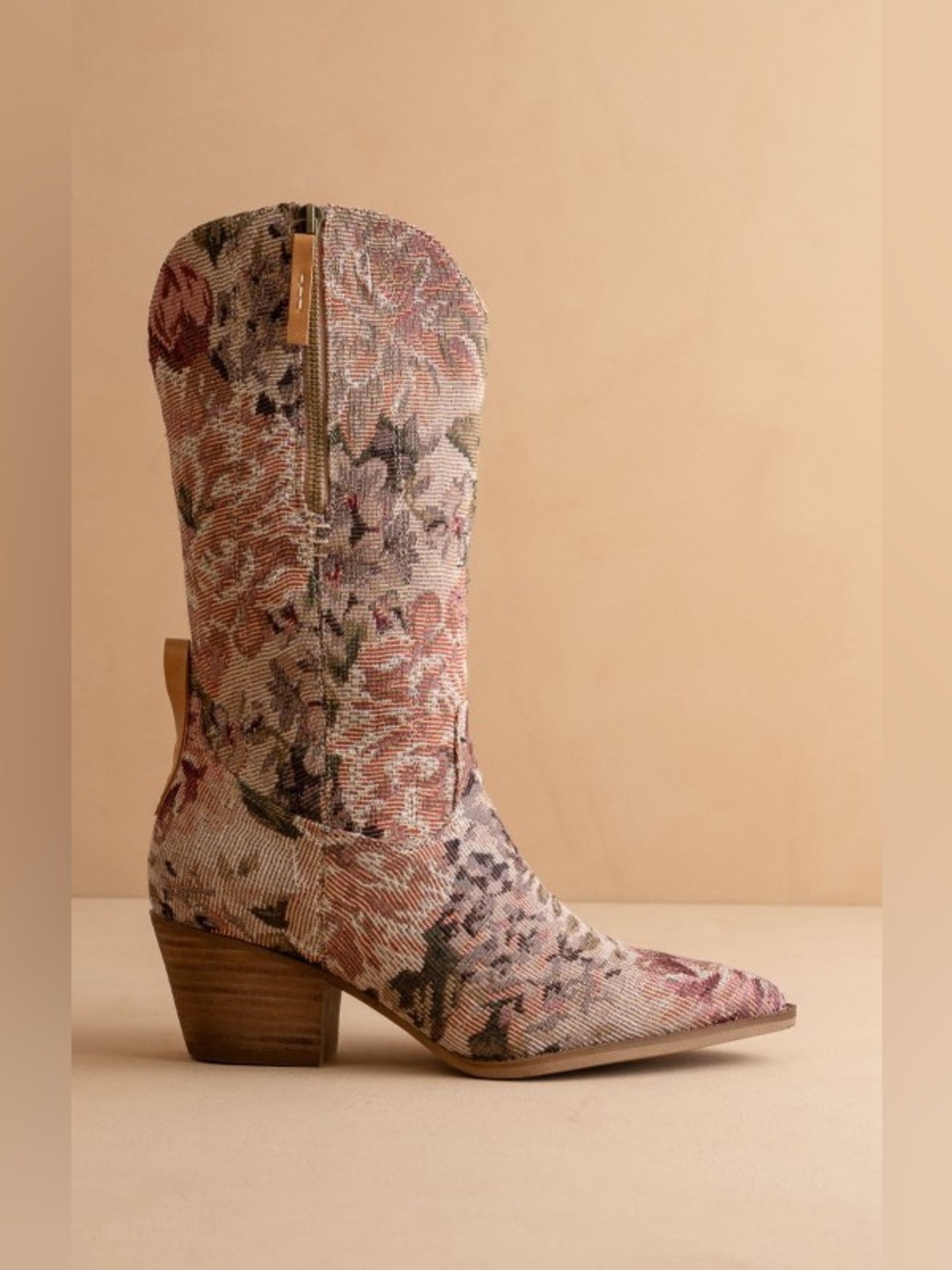Floral Embroidered Pointed-Toe Heeled Boot - Pink Multi